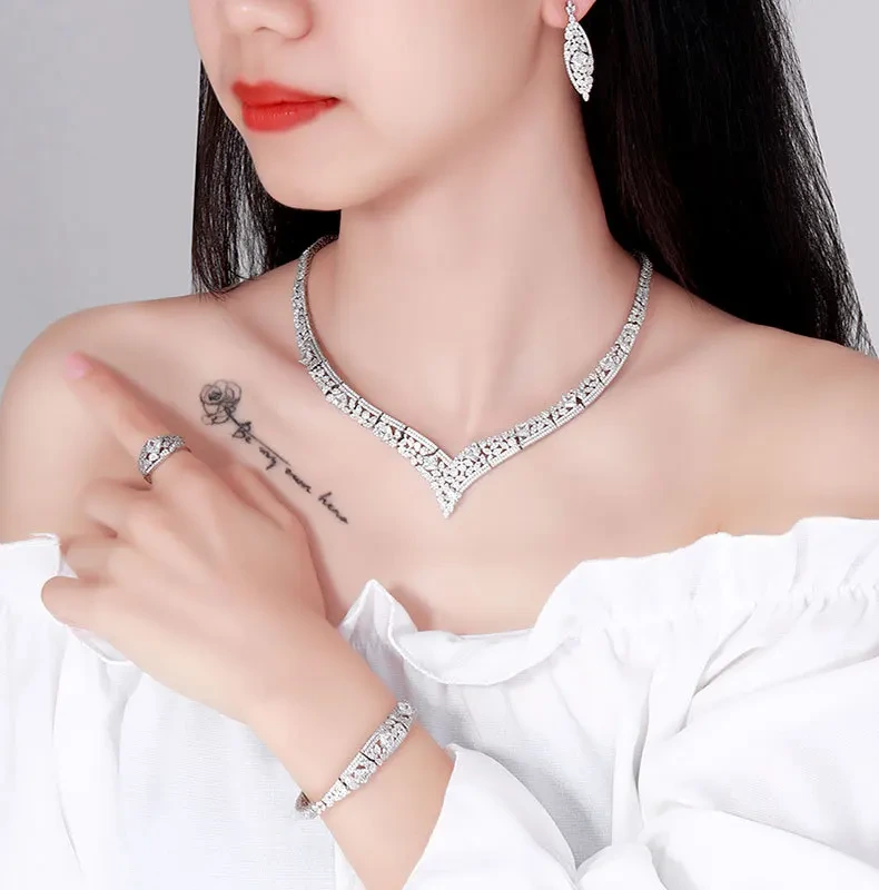 2021fashion Jewelry Set Bride Wedding Costume Bracelet Earrings Ring Jewelry Necklace Sets For Party 1