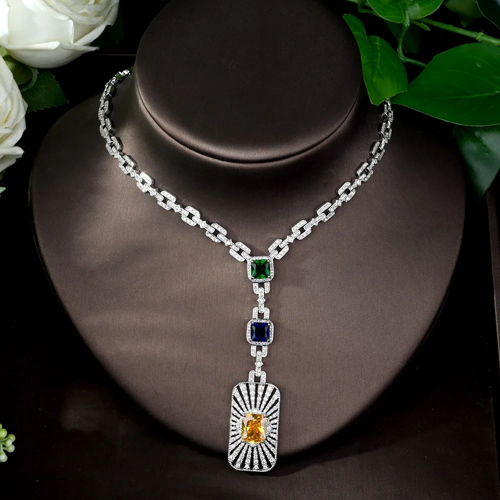 Wholesale Diamond Bridal Jewelry Set Zircon Crystal Gemstone Drop Earrings And Pendant Necklace Jewelry Set For Wedding 1