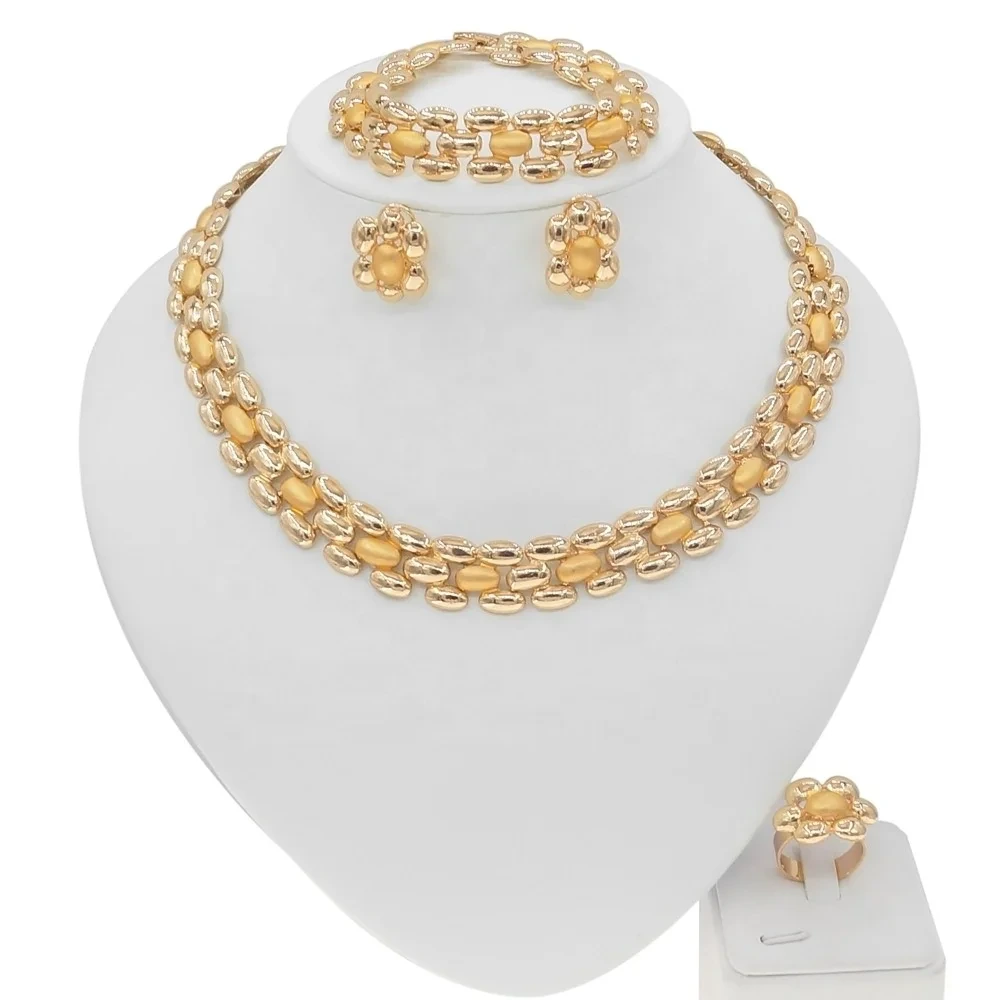Fashion Women Jewelry Set For Party Necklace Bracelet Ring Earrings Gold Electroplating Wedding Jewelry Set 1