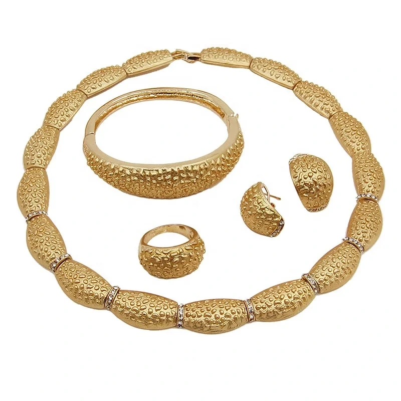 Zinc Alloy Necklace Earrings Bracelet Ring Fashion African Jewelry Sets Dubai 18k Solid Gold Luxury Jewelry Sets For Women 1