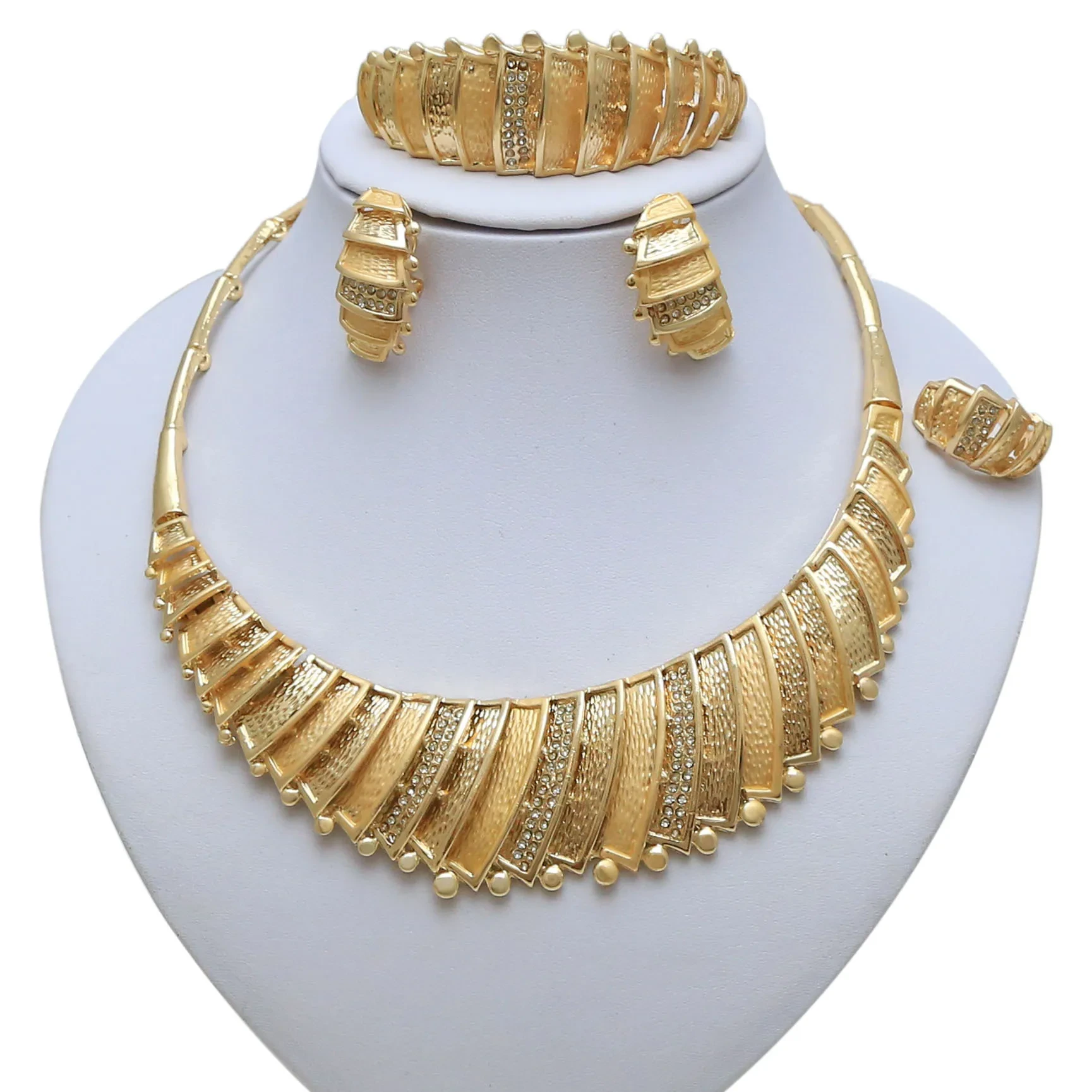 Bridal Jewelry Set Luxury Electro-galvanized Alloy Zircon Necklace Bracelet Ring Earrings Dubai Jewelry Sets Women 1