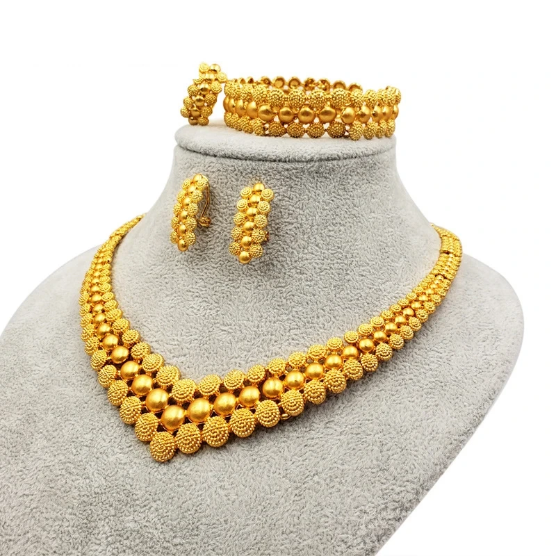 4pcs Dubai 24k Gold Women Jewelry Set Middle East Bride Wedding Jewellery Sets 1