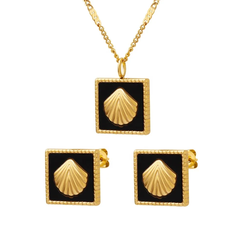 18k Gold Plated Stainless Steel Square Necklace And Earrings Stud Smart Jewelry Sets For Women 1