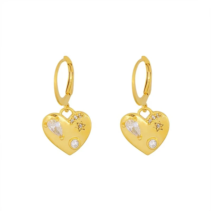 Retro 18k Plated Titanium Steel Zircon Peach Heart Pendant Necklace Earrings Dubai Jewelry Set 1