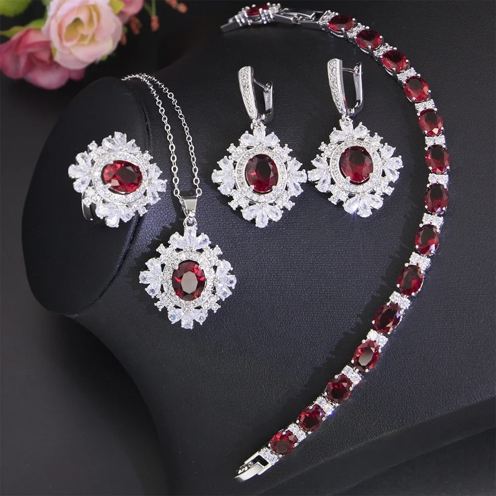 3a Cubic Zircon Purple Crystal Rings Necklace And Earrings Snowflake Jowellery Jewelry Set For Wedding 1