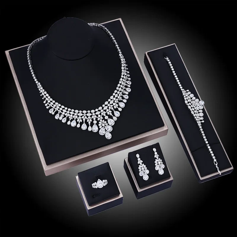 Bridal Zircon Jewelry Set Necklace Earrings Ring Bracelet Ladies Wedding Bangle Dubai Jewelry Sets 1
