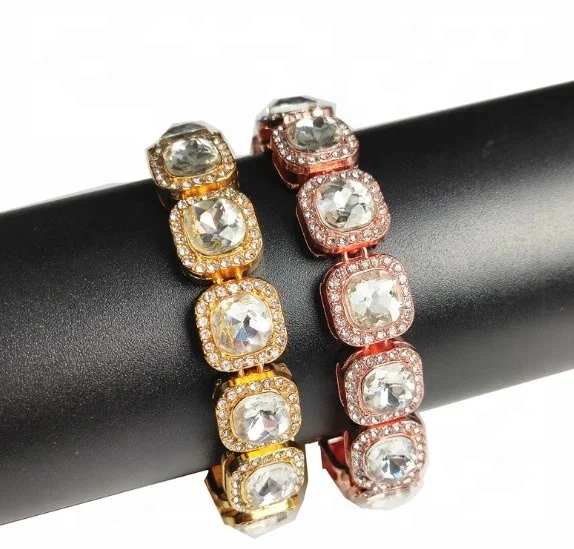 18k Gold Plating Africa Men's Hip Hop Crystal Tennis Bracelet Big Cubic Zirconia Necklace Set Baguette Tennis Chain 1