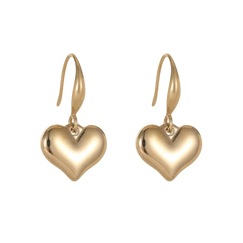 2024 New Love Cute Simple Heart 14k Gold Plated Heart Shape Hoop Earrings Stainless Steel Heart Drop Earrings 1