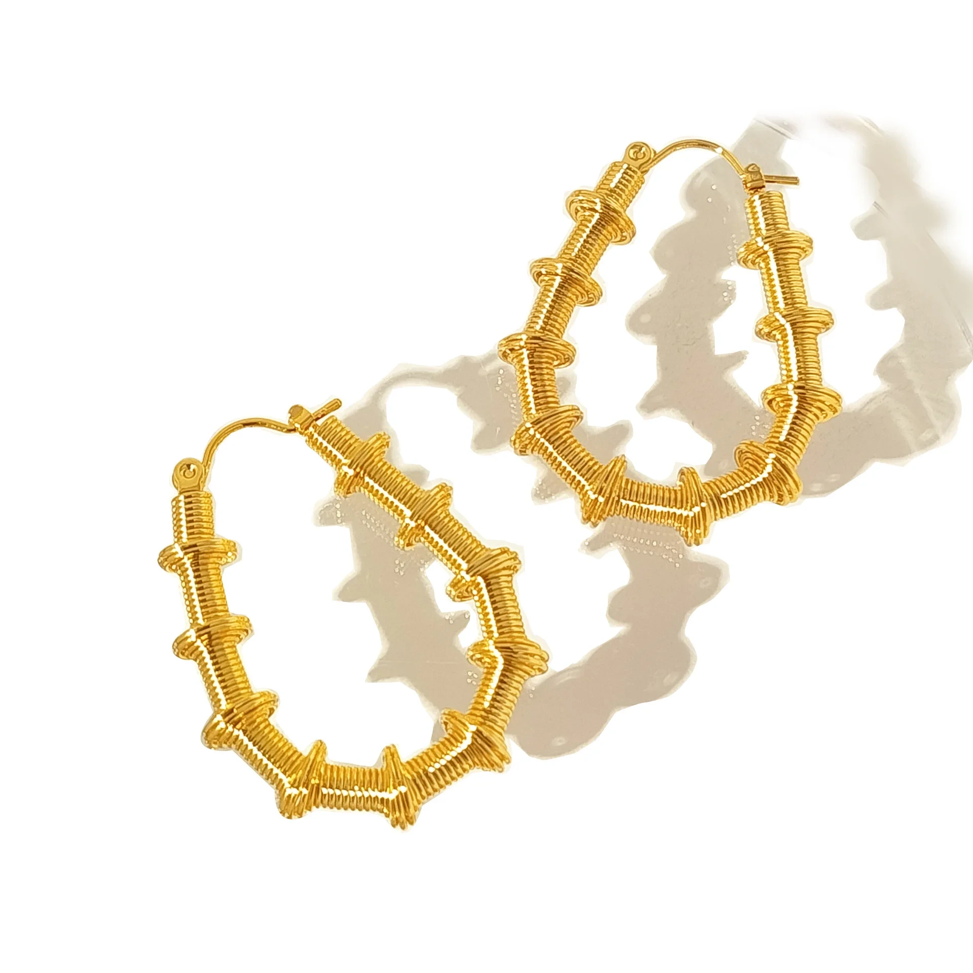 Gold Earrings Spring 2024 New Big Hoop Earrings Stainless Steel Gold Plated Bamboo Spring Earrings For Girls 1
