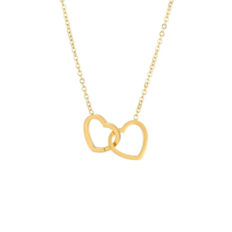 Necklace Jewelry In Bulk Fashion Double Button Love Heart Pendant Necklace Stainless Steel Heart Choker Necklace 1