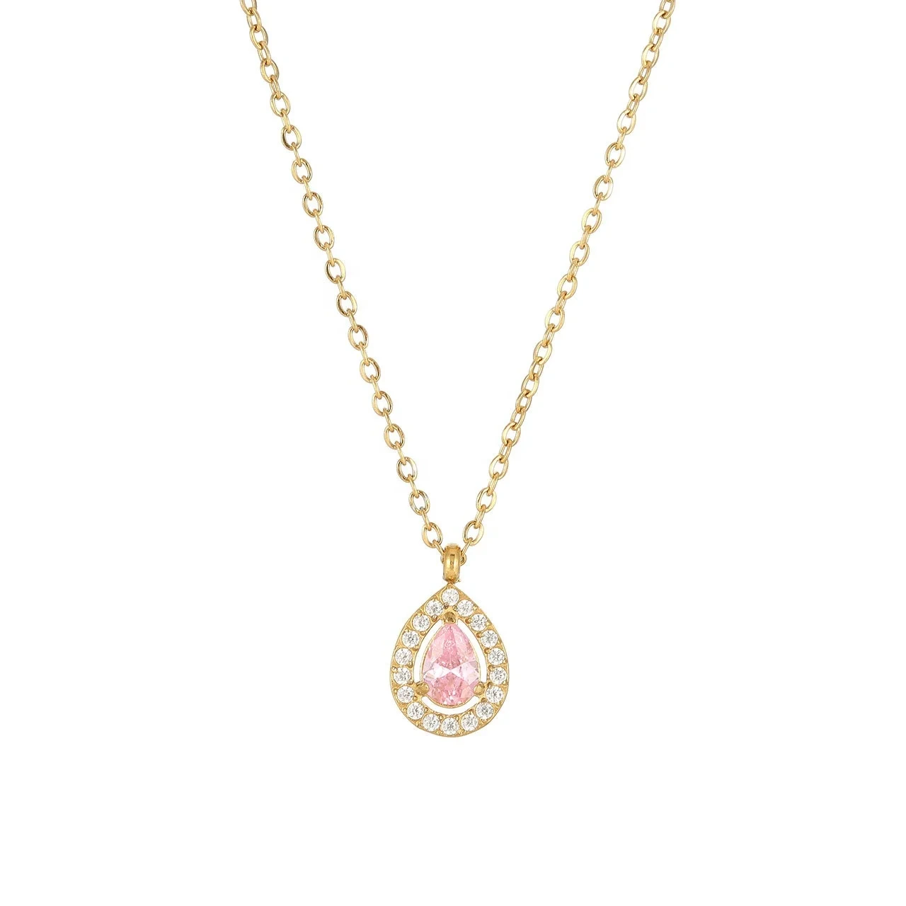 Multi Color Zircon Necklace Fashion Stainless Steel Pink Diamond Water Drop Pendant Necklaces For Women As Gift 1