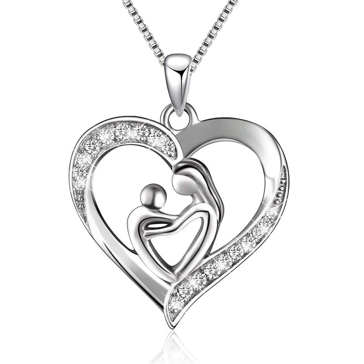 S925 Sterling Silver Forever Love Heart Pendant Necklaces For Women Mother's Love Necklace Fine Jewelry For Mother Day 1