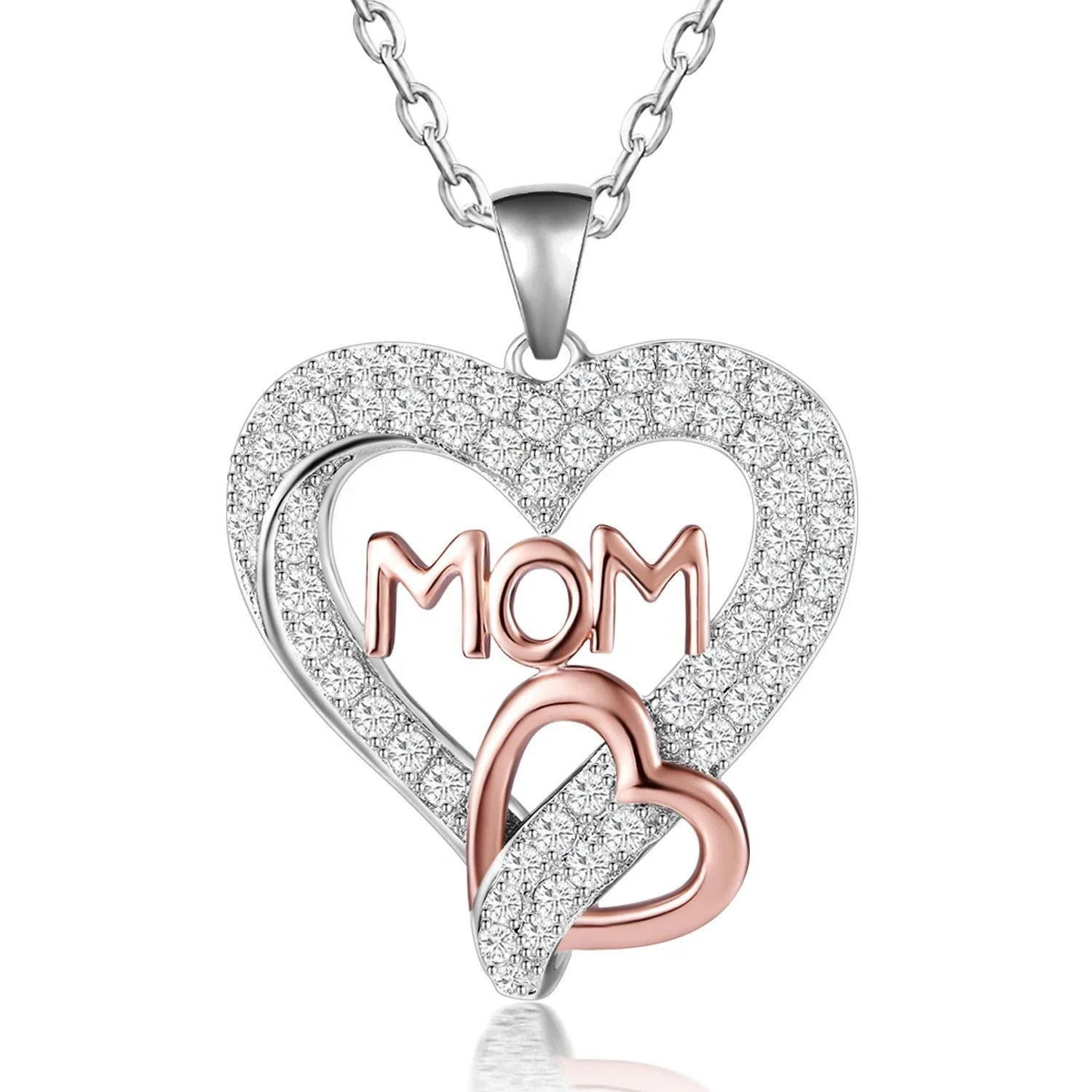 Best Mom Necklace Hot S925 Sterling Silver Double Love Heart Pendant Necklace Mom Necklace 925 Silver 1
