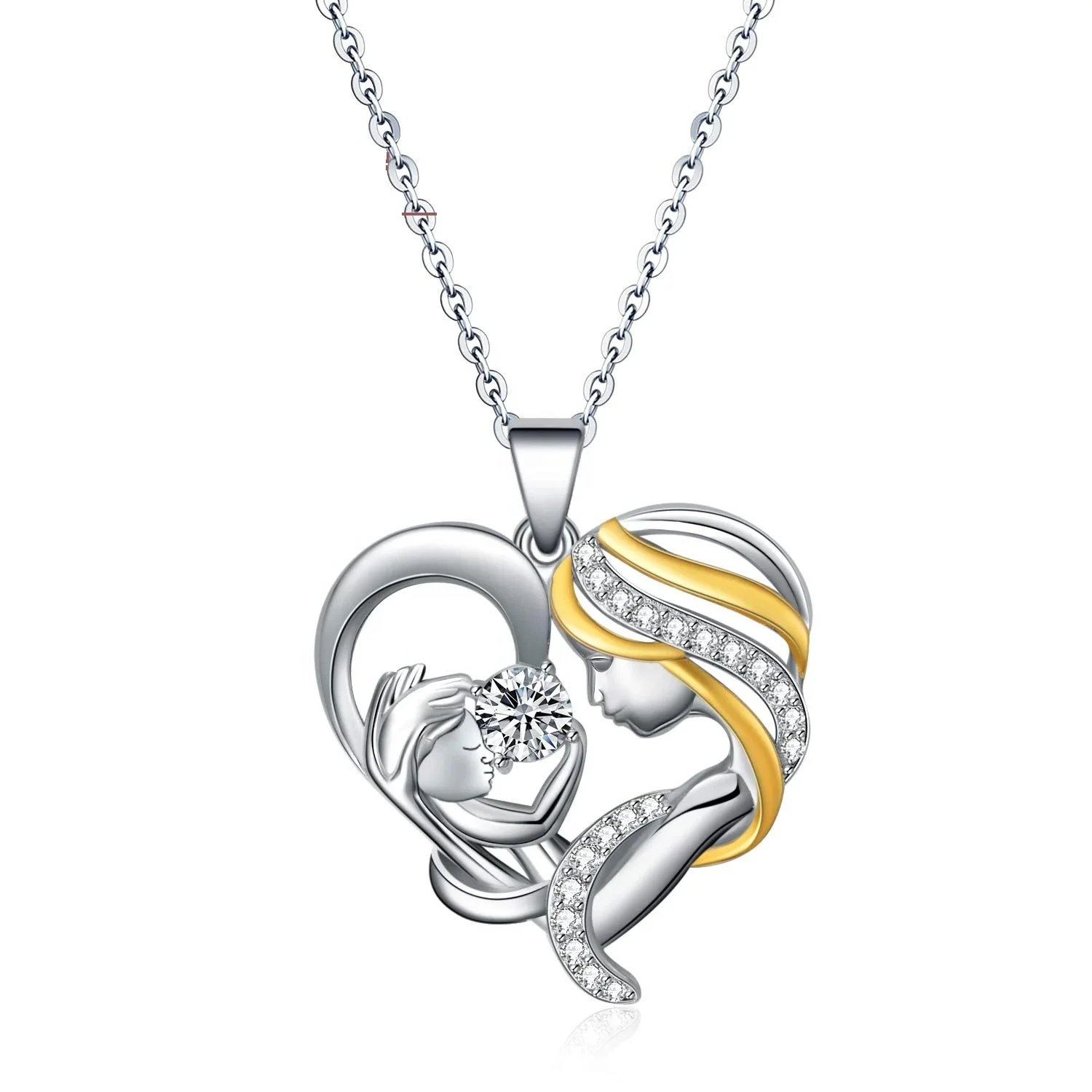 Factory Supply 925 Sterling Silver Mom And Baby Necklace Hearts Necklace Mom For Mother's Day 1