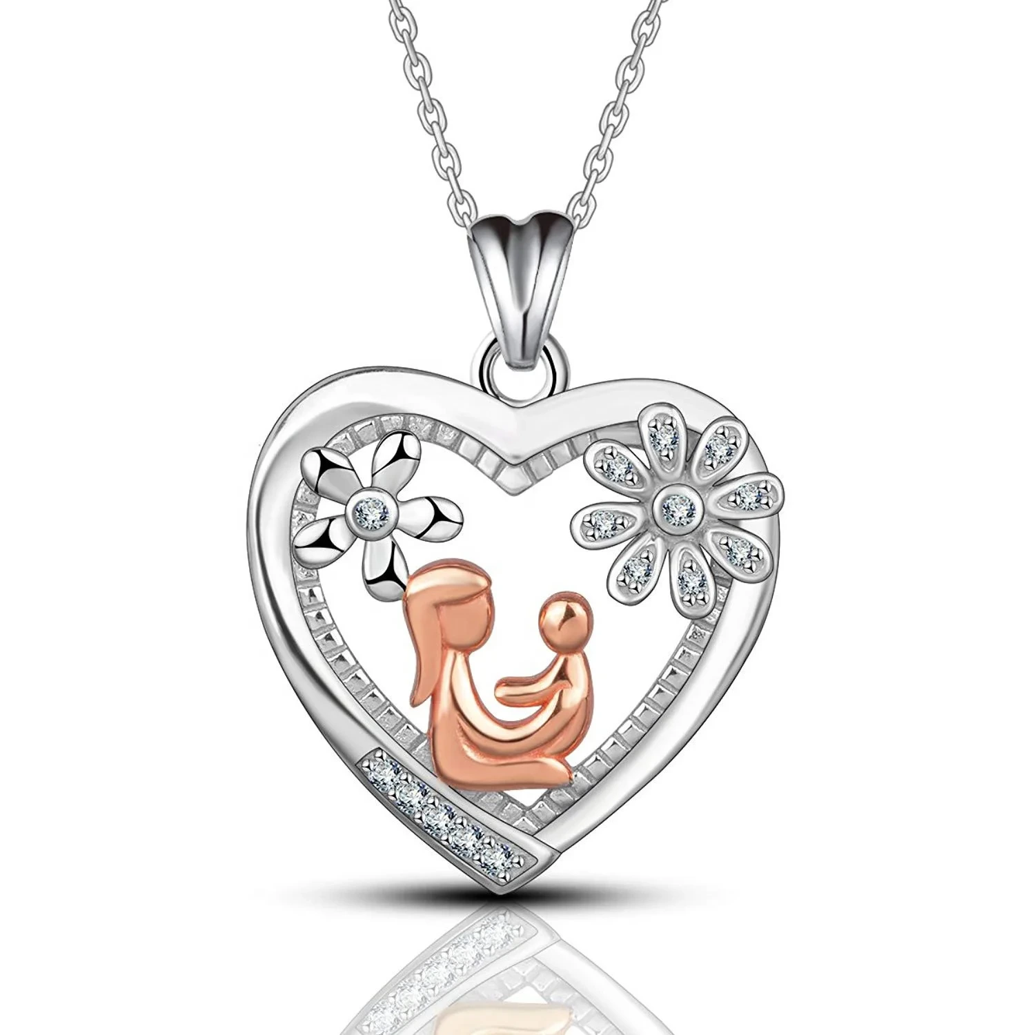 S925 Sterling Silver Mother And Child Necklace ' With Zircon And Flower Pendant Necklace Mothers Day Gifts For Mum 1