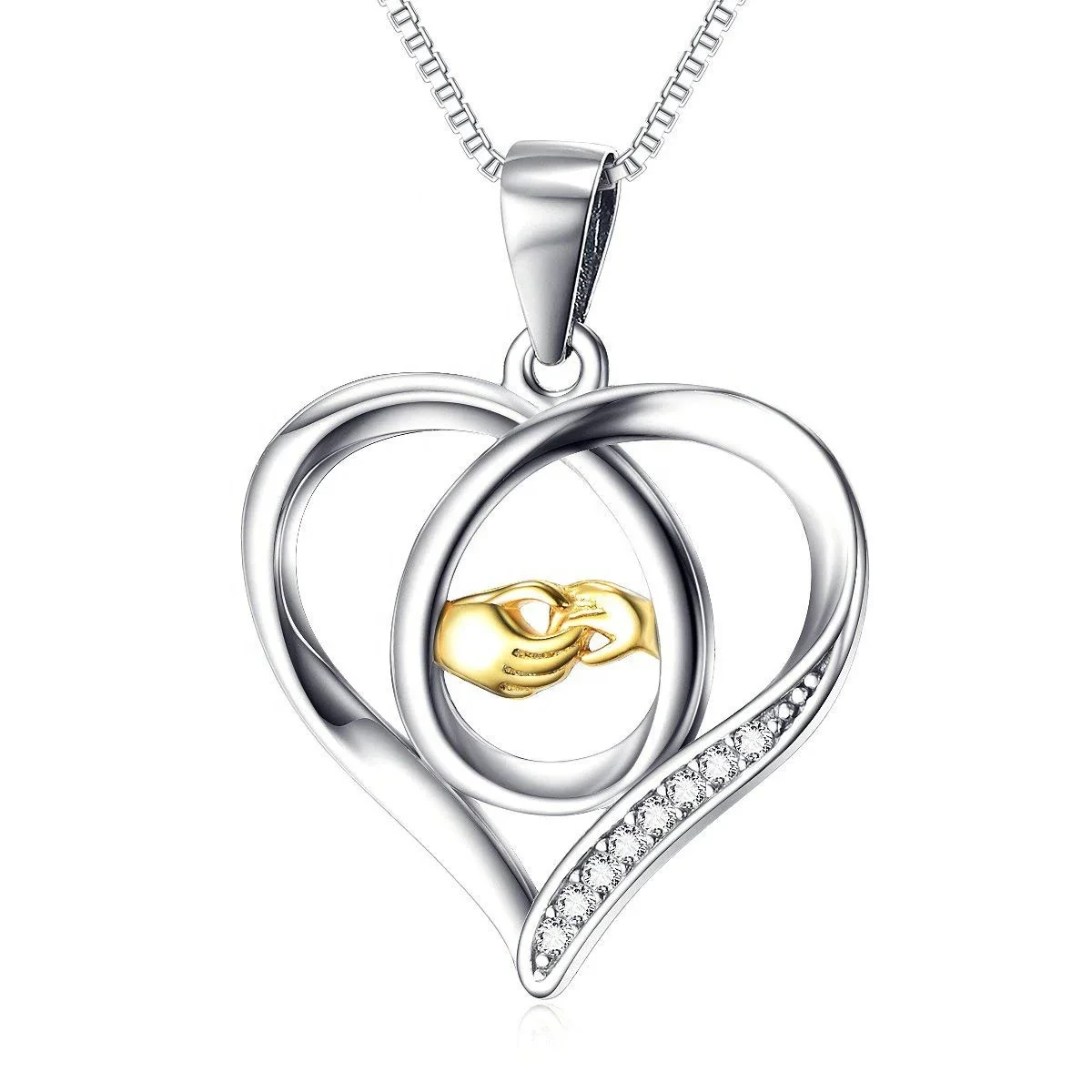 2024 New Fashion Jewelry For Women Sterling Silver 925 Jewellery Zircon Heart Love Hand Pendant Necklace For Mothers Day 1