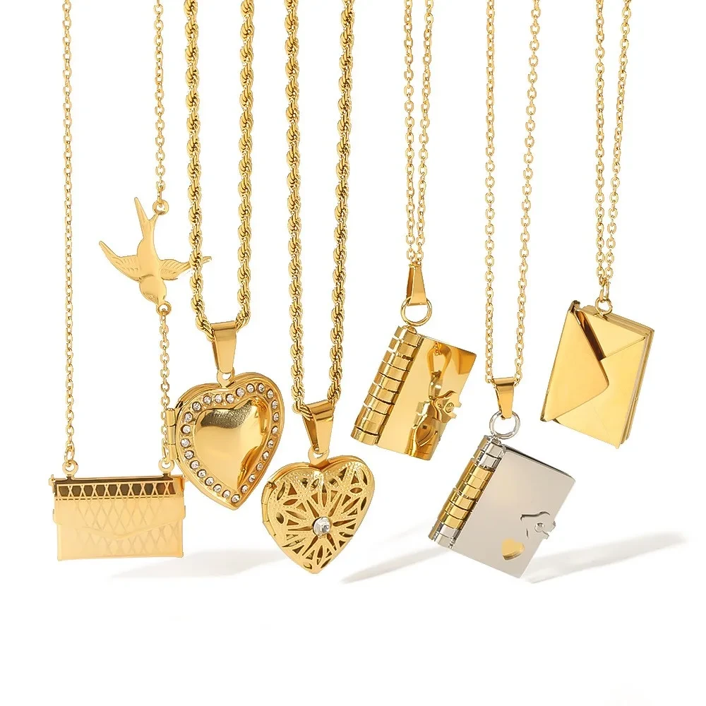 Wholesale Gold Plated Stainless Steel Envelope Necklace Book Locket Necklace Custom Necklace With Photo For Women 1