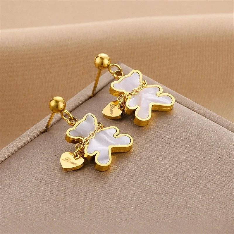 Wholesale Titanium Steel Non Fading 18k Gold Plated Earrings Set Cheap Teddy Bear Earrings Butterfly Clip Earring 1