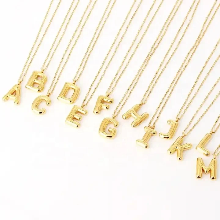 2024 New Fashion Bubble Letter Necklace Stainless Steel Gold Plated Bubble Initial Necklace 26 Characters Cheap Necklace 1