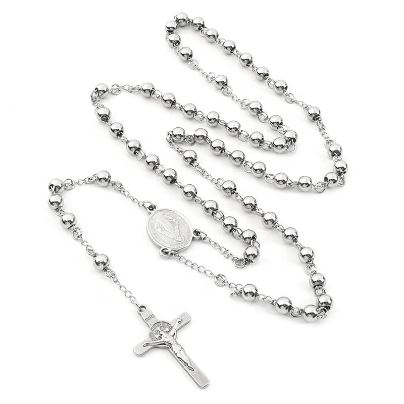New Products 6mm Stainless Steel Bead Custom Rosary Jesus Pendant Necklace For Pray 1