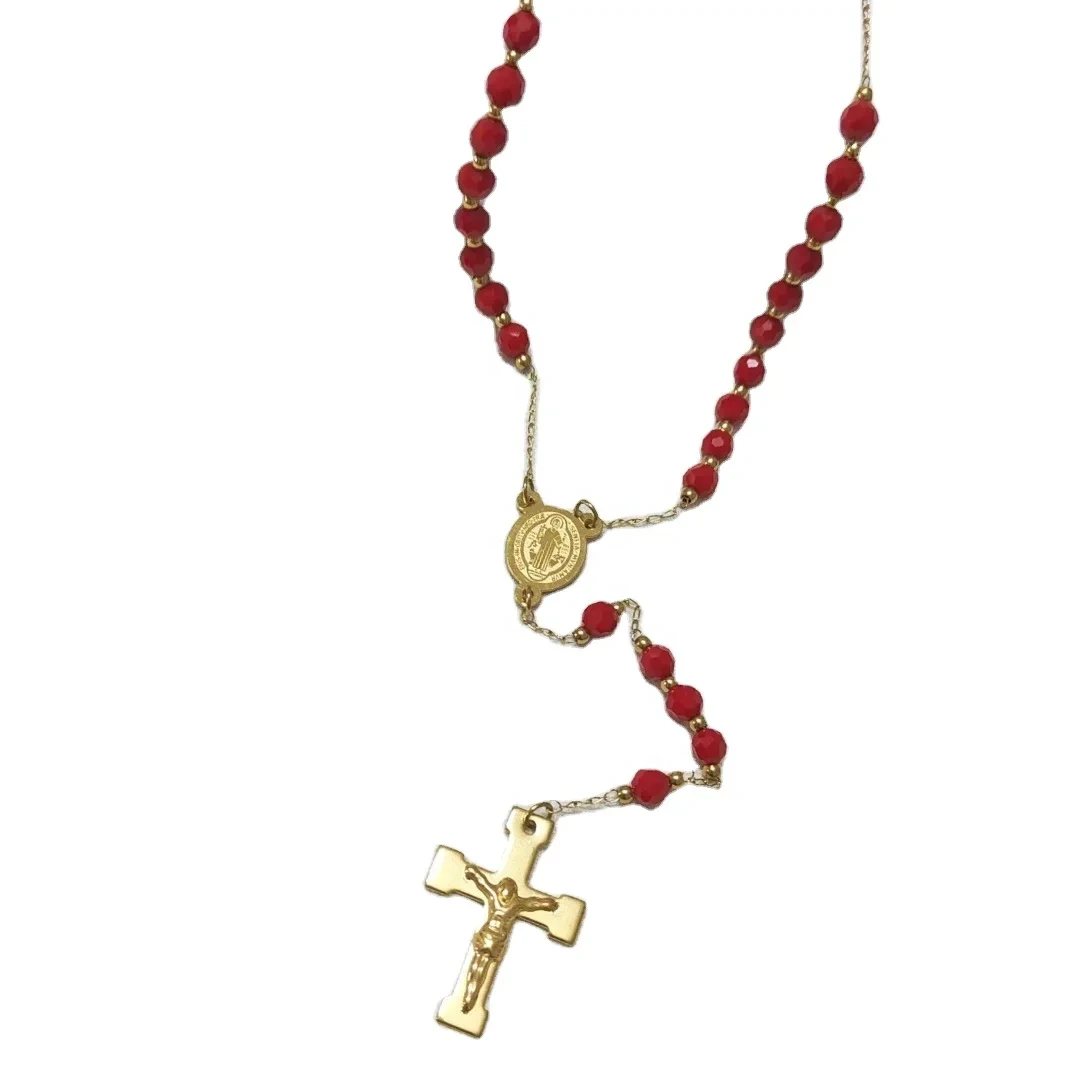 Stainless Steel Multi-color Catholic Pray Use With Saint Benedict Engraved Necklace Rosary Beads Necklace 1