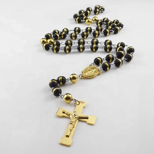 Cross Buddha Bead Necklace Stainless Steel Bead Necklace Middle East Silicone Titanium Steel Chain Bead Necklace 1