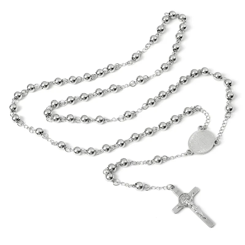 4mm Religious Necklace Medals Stainless Steel Rosary Style Necklace Silver Cheap Long Chain Necklace For Women 1
