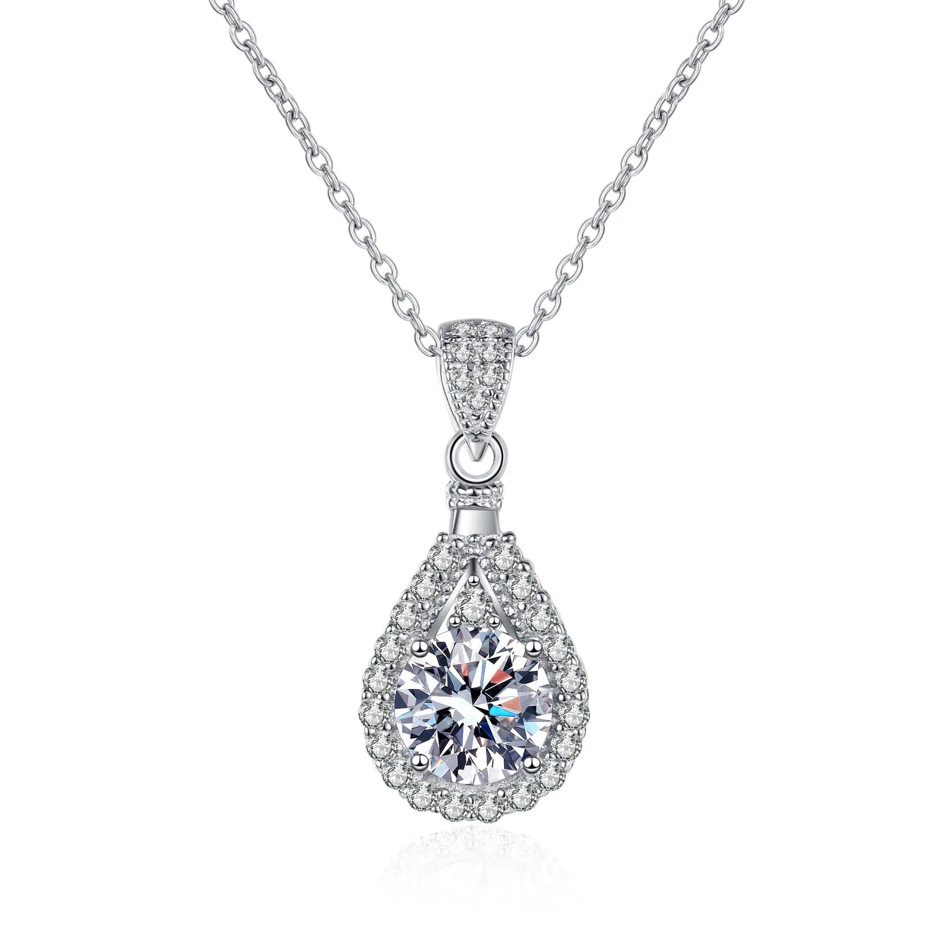 Colgante de gota de agua de lujo para mujer, de Plata de Ley 925 a la moda, collar de moissanita de 1ct y 2ct para mujer 1