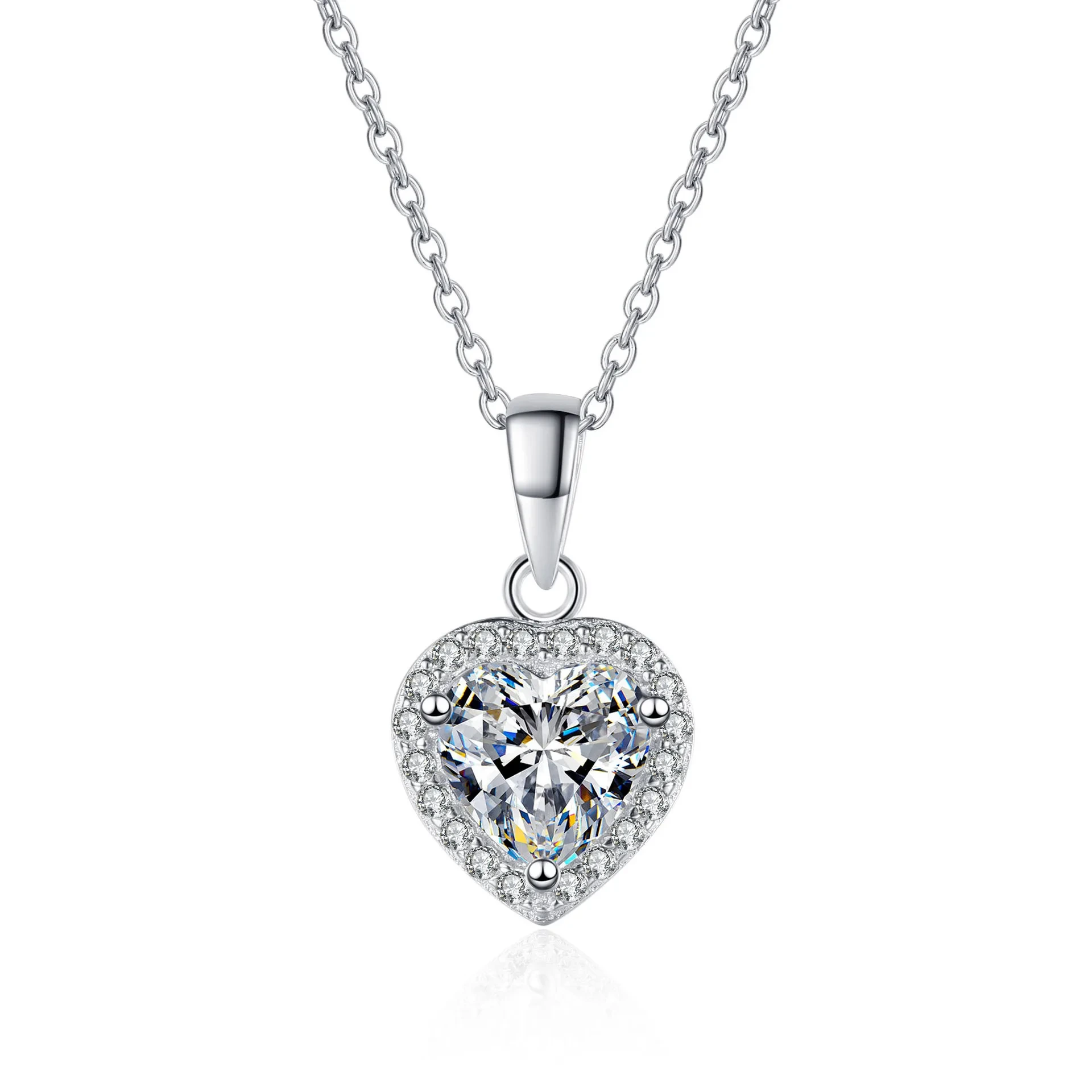 S925 Sterling Silver 1carat Vvs D Color Necklace Jewelry Moissanite Heart Pendant Heart Necklace 1