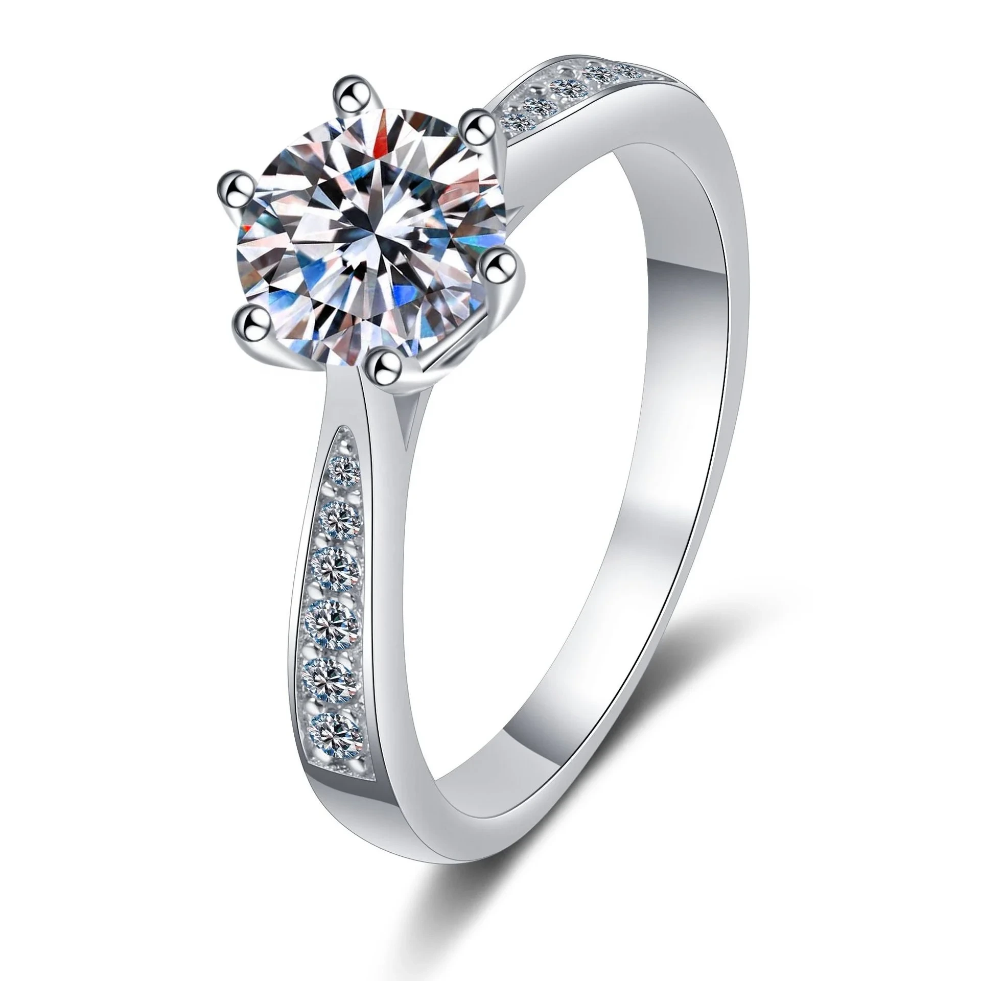 Ring White Gold Plated Engagement Moissanite Circular 2.0ct Engagement Diamond Ring 925 Sterling Silver 1