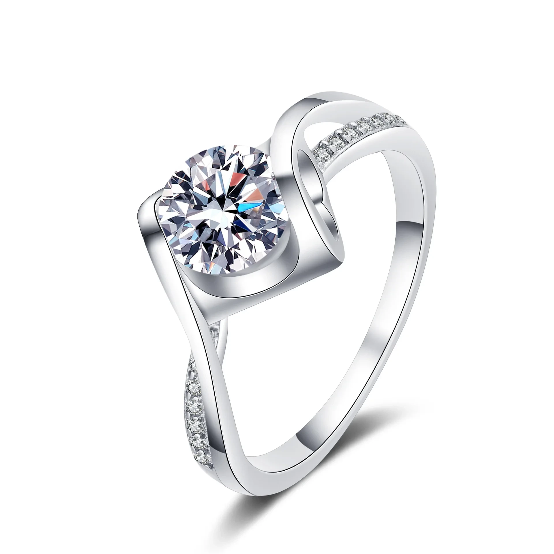 New 925 Sterling Silver 0.5ct Set Iced 1 Carat Moissanite Round Cut Engagement Diamond Ring For Women 1