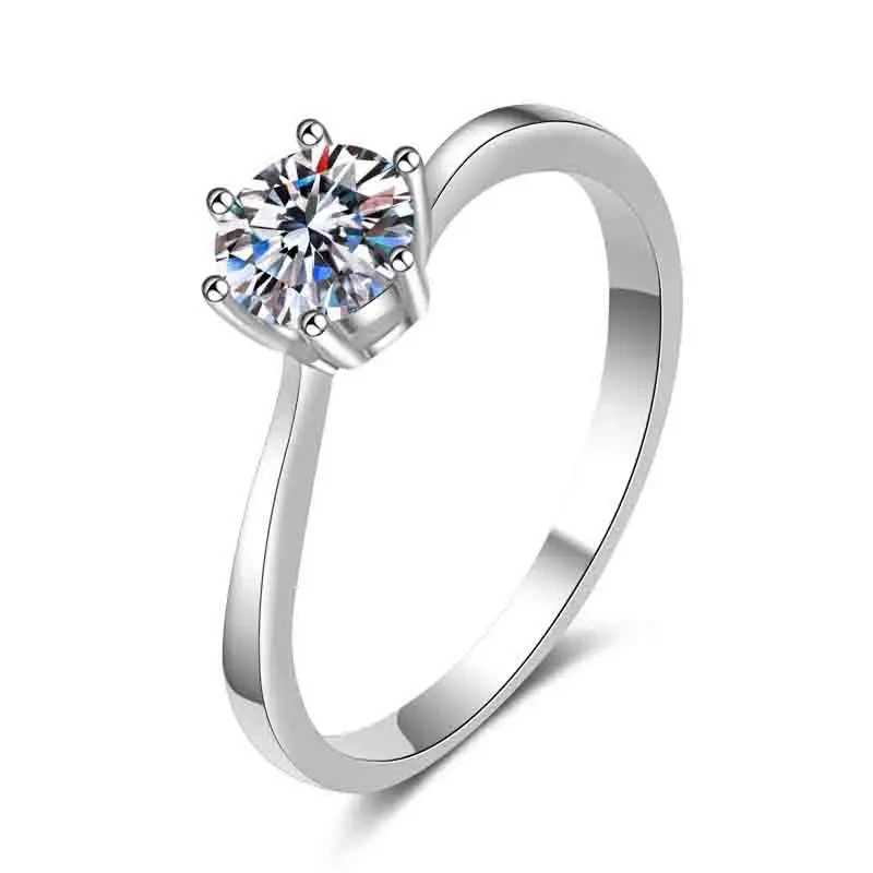 S925 Sterling Silver 0.8ct Six Claws Set Custom Women Diamond Jewelry Round White Moissanite Wedding Engagement Ring 1