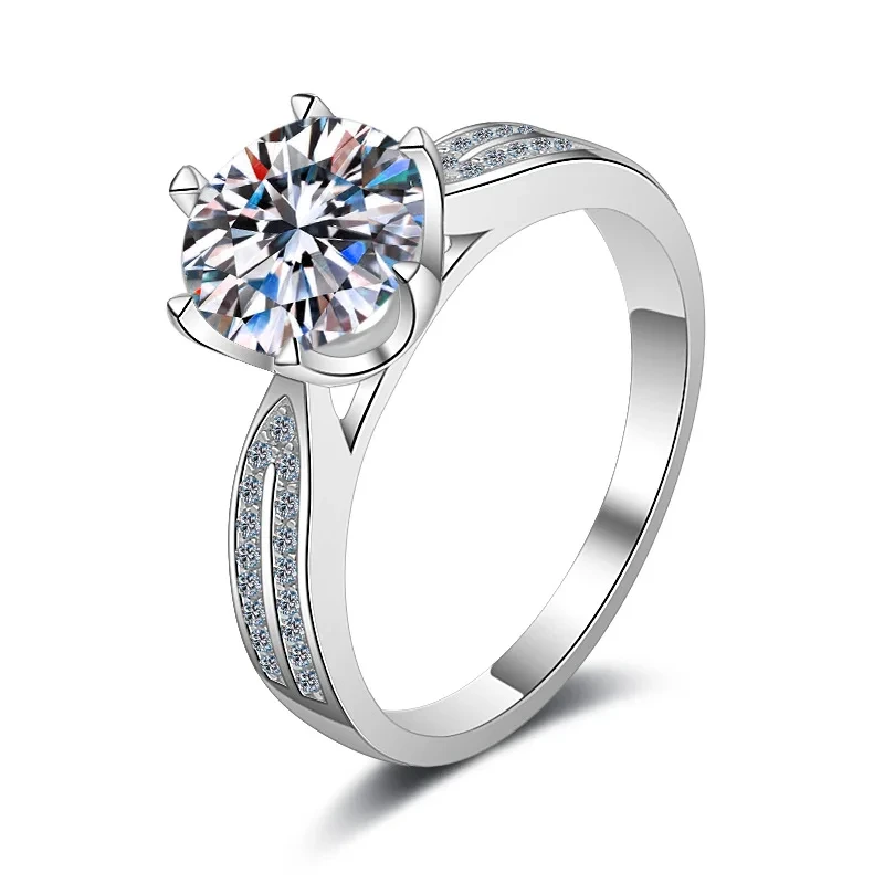 925 Sterling Silver Six Claw Star Queen 2.0ct Circular Wedding Vvs Diamond Engagement Moissanite Rings For Wo 1