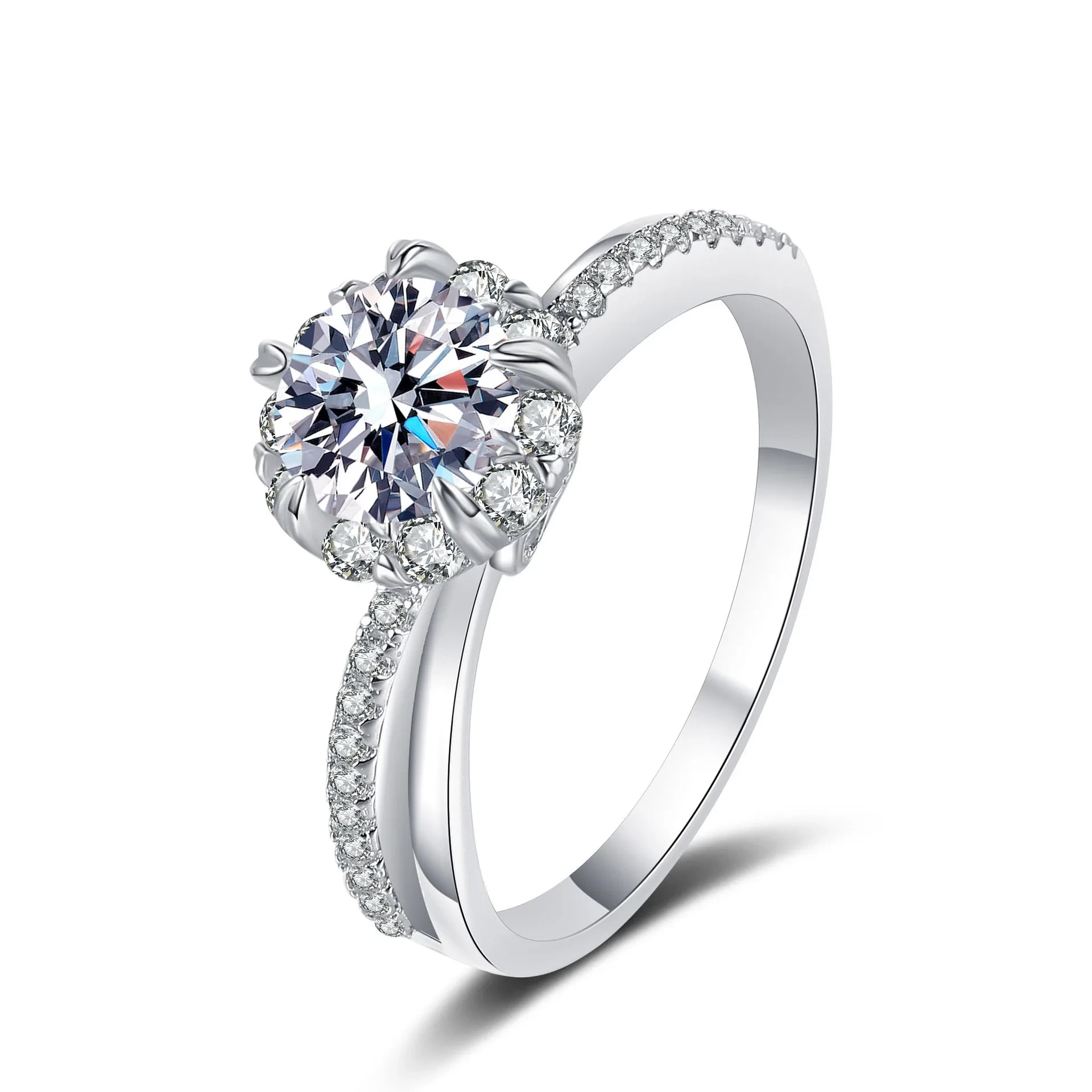 New Fashion Jewelry 925 Sterling Silver Pt950 Plated Round 1 Carat White Gold Moissanite Wedding Promise Rings For Women 1