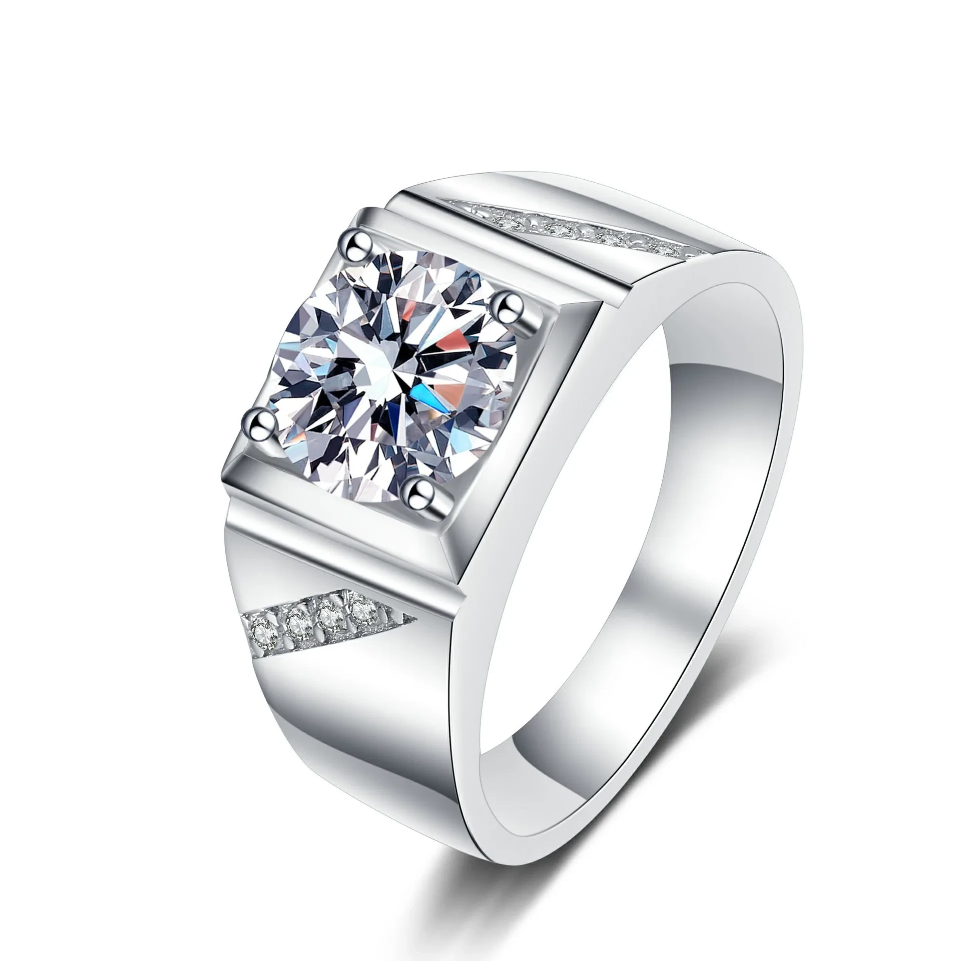 Fashion 925 Sterling Silver Jewelry Wedding Engagement Men's Classic Moissanite Diamond Ring For Men 1