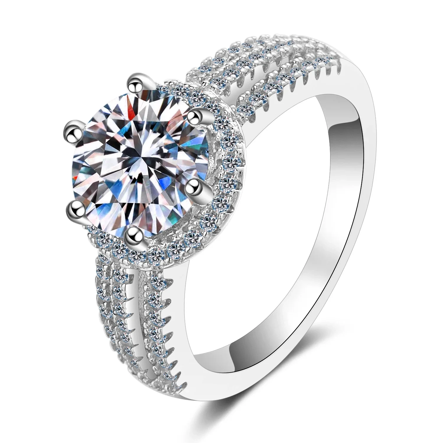 Factory Supply S925 Sterling Silver Jewelry Diamond Moissanite 3.0ct Circular Engagement Rings For Women 1