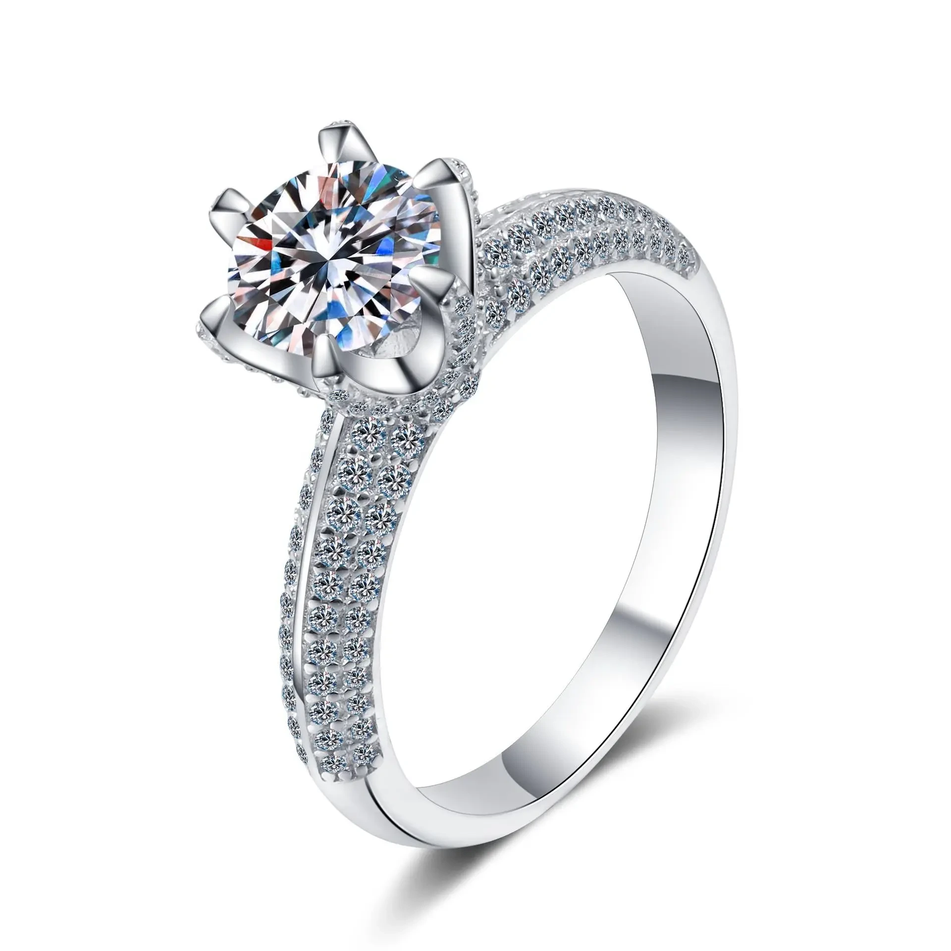 S925 Sterling Silver Pt950 Plated Moissanite 2.0ct Circular Wedding Engagement Ring White Engagement Promise Ring Wholesale 1