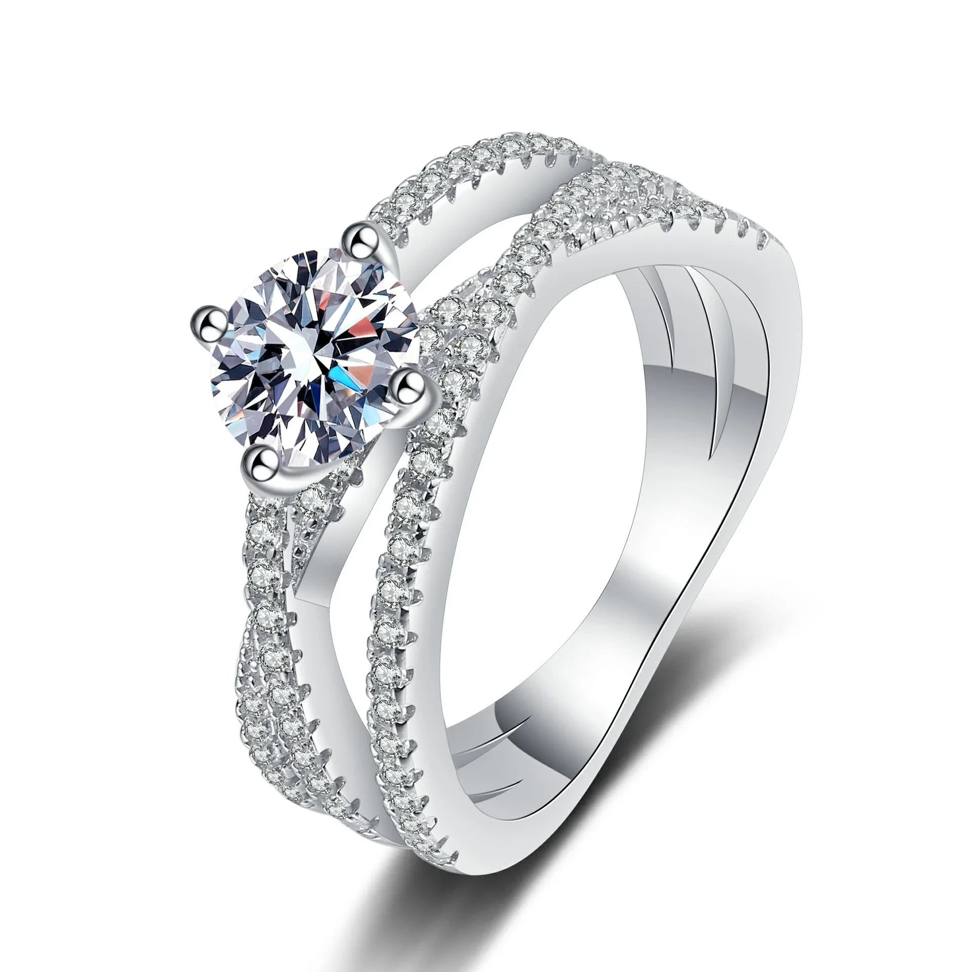 925 prata cruz oco vvs diamante noivado 1ct corte redondo moissanite anel de casamento e anéis para mulher 1