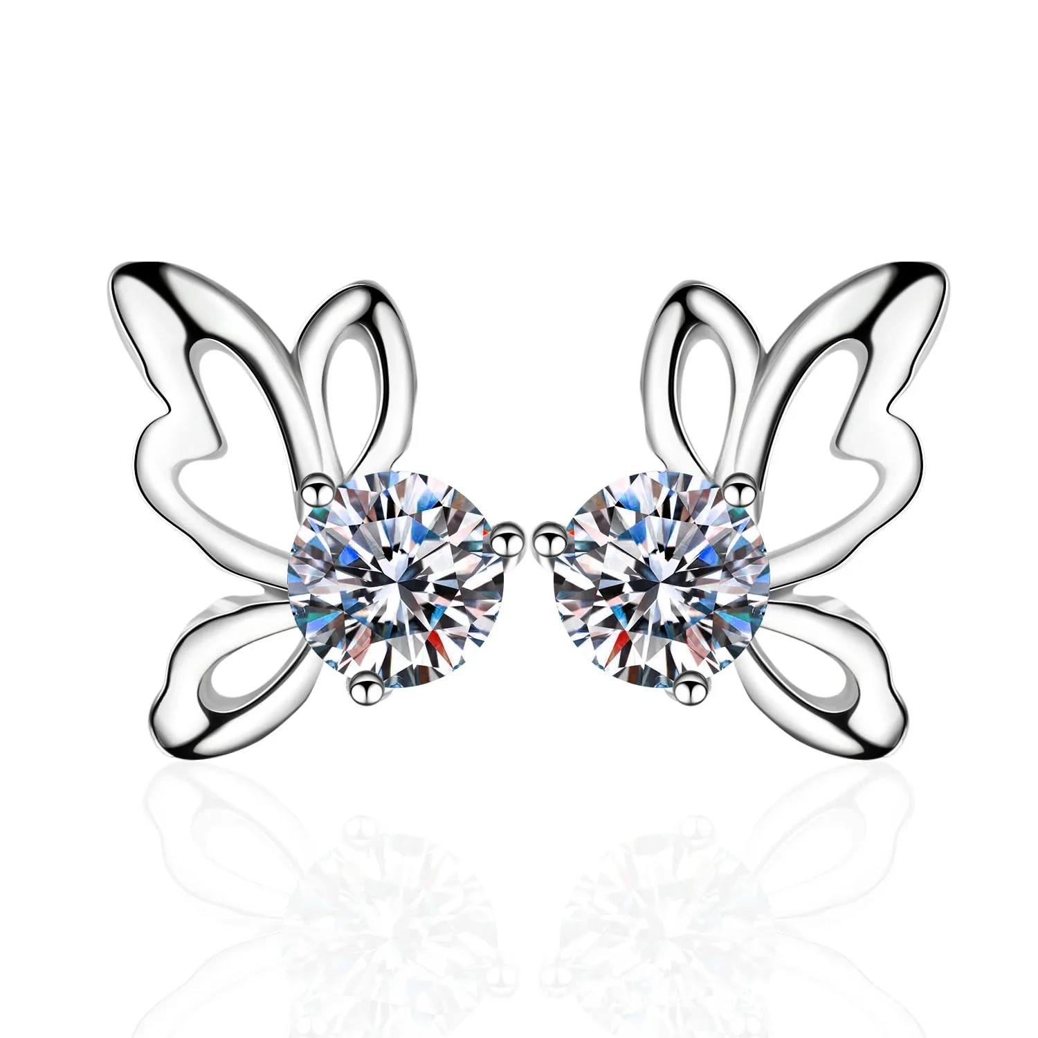 New Elegant S925 Trendy Sterling Silver 1 Carat Silver Fashion Jewelry Girls Butterfly Stud Earrings 1