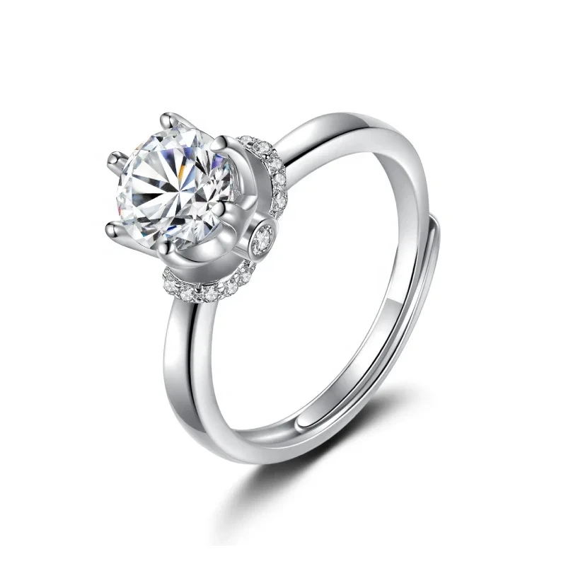 Anel de prata esterlina 925 elegante, clássico, de alta qualidade, eterno, seis garras, diamante, noivado, anéis de casamento 1