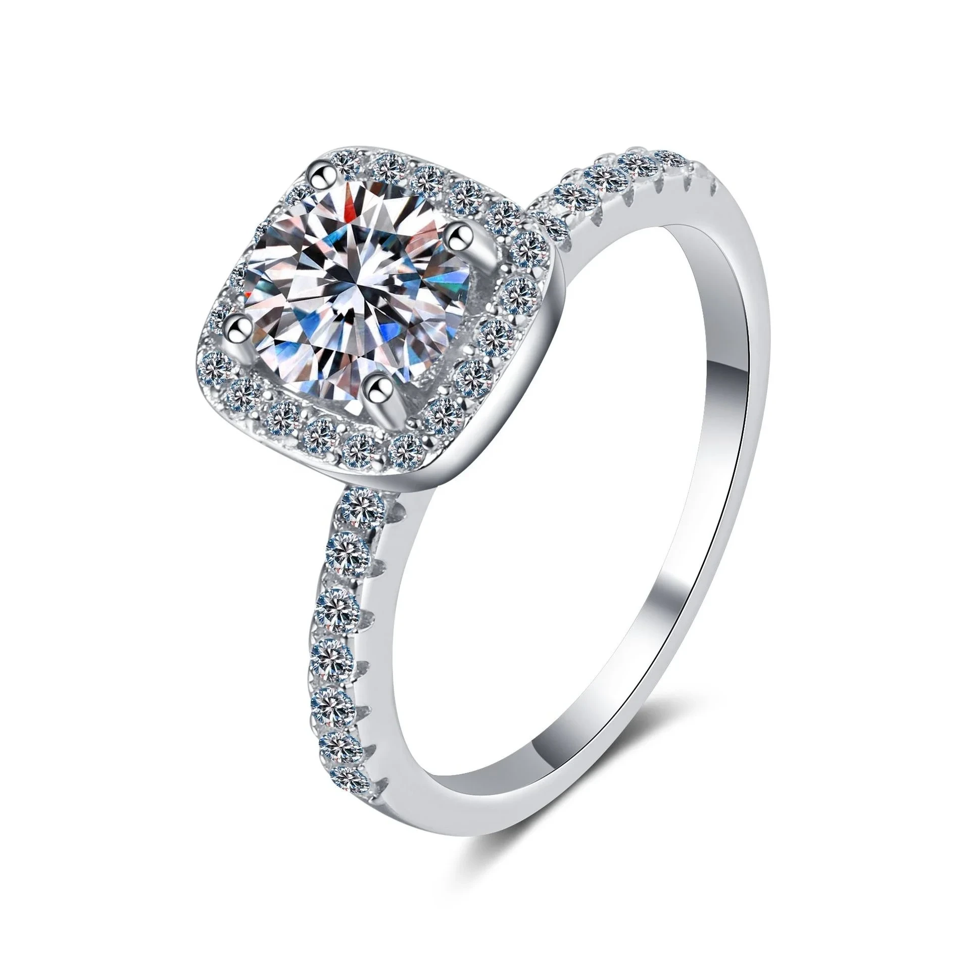 Fashion S925 Sterling Silver Pt950 Platinum Plated Moissanite Circular 1.0ct Engagement Diamond Ring 1