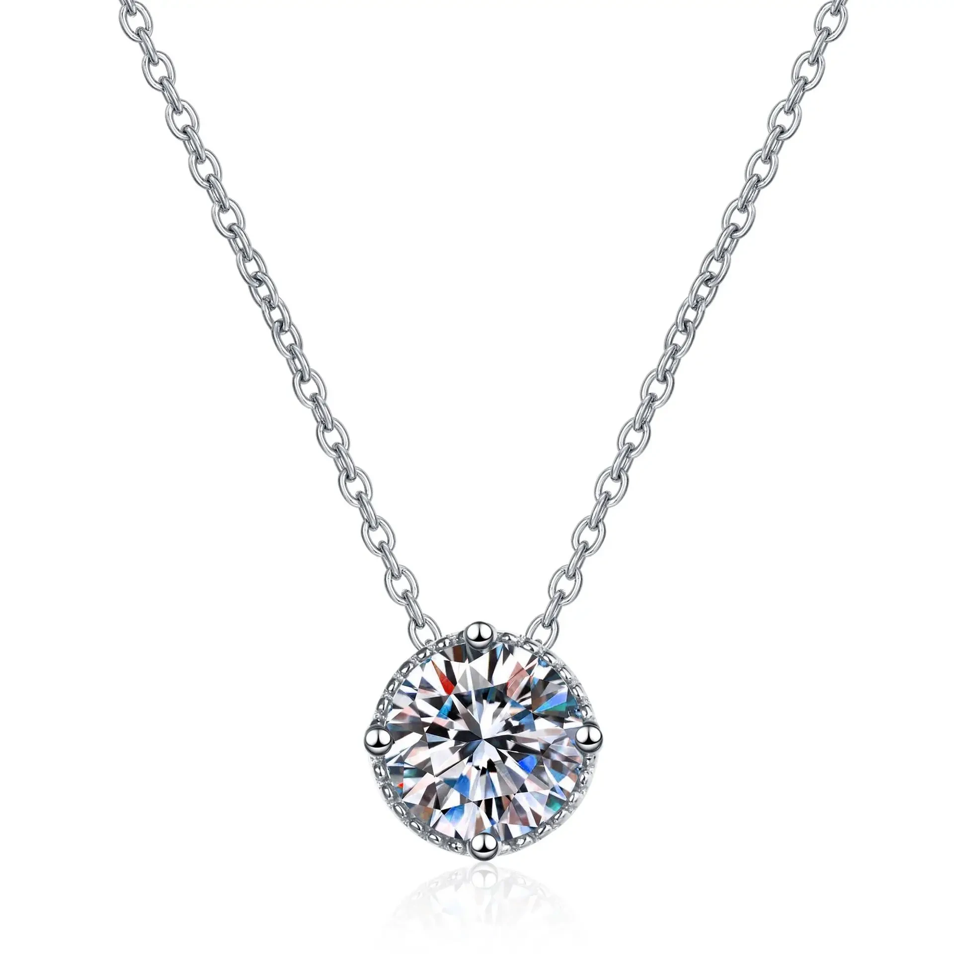 New S925 Sterling Silver 1 Carat Vvs Round Moissanite Chain Necklace Women's Jewellery Gift 1