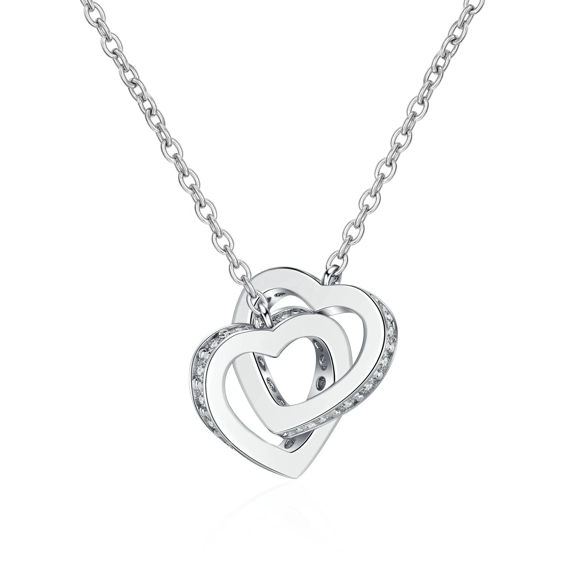 0.5ct Moissanite D Color 925 Sterling Silver 18k Gold Plated Double Heart 925 Silver Necklace For Women 1