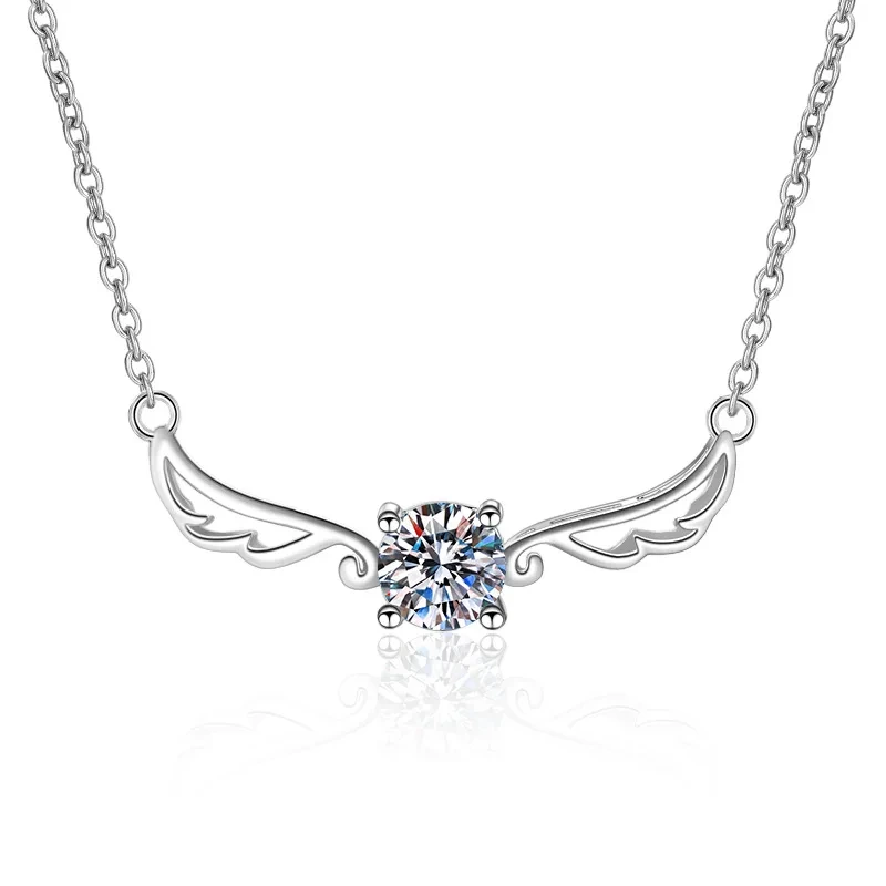 Sterling Silver 925 Fashion Jewelry Pendent 0.5ct Moissanite Vvs1 D Color Angel Wing Necklace For Girls 1