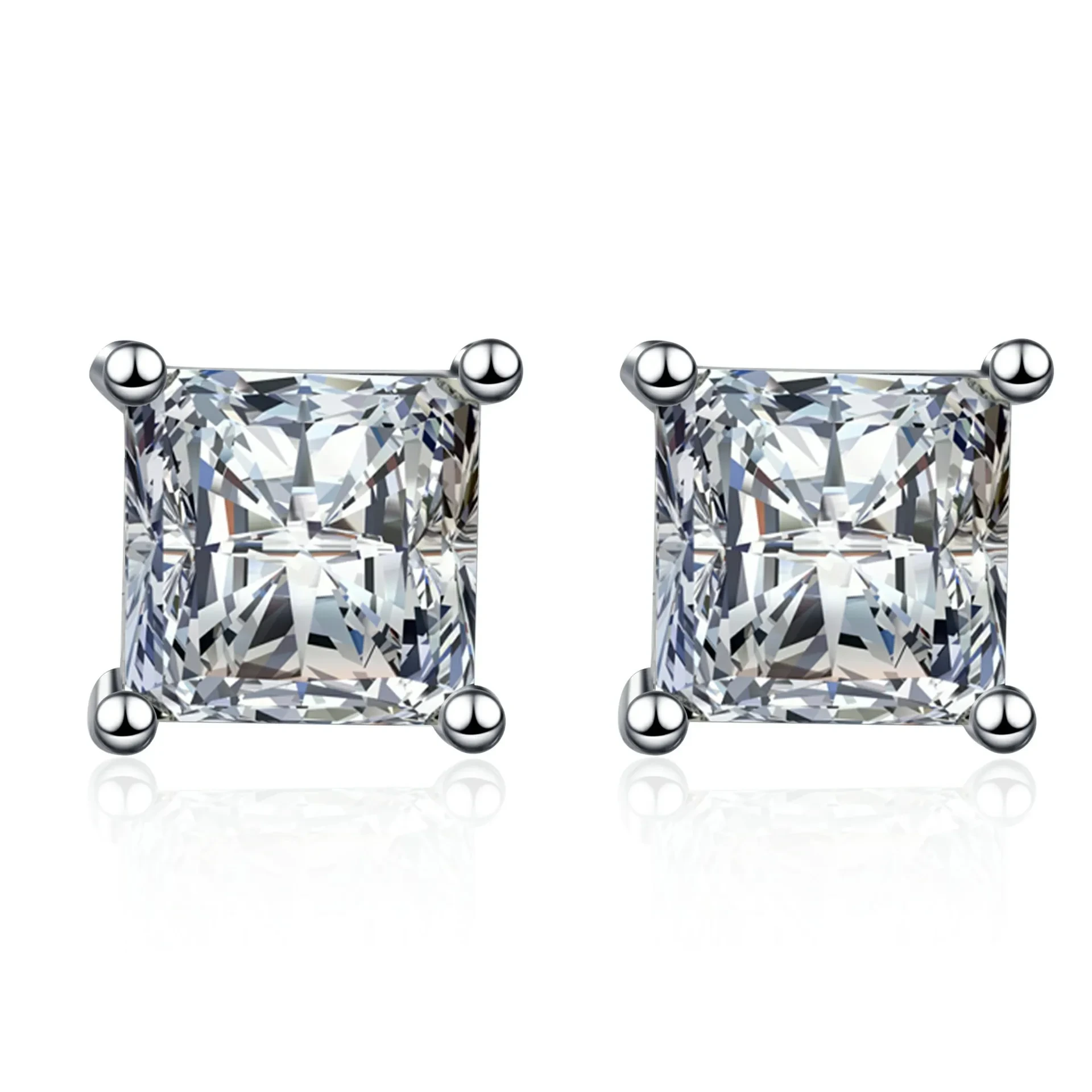 Fashion Jewellery 1.2ct,2ct Big Size Luxury 925 Silver Square Moissanite Wedding Earrings For Brides 1