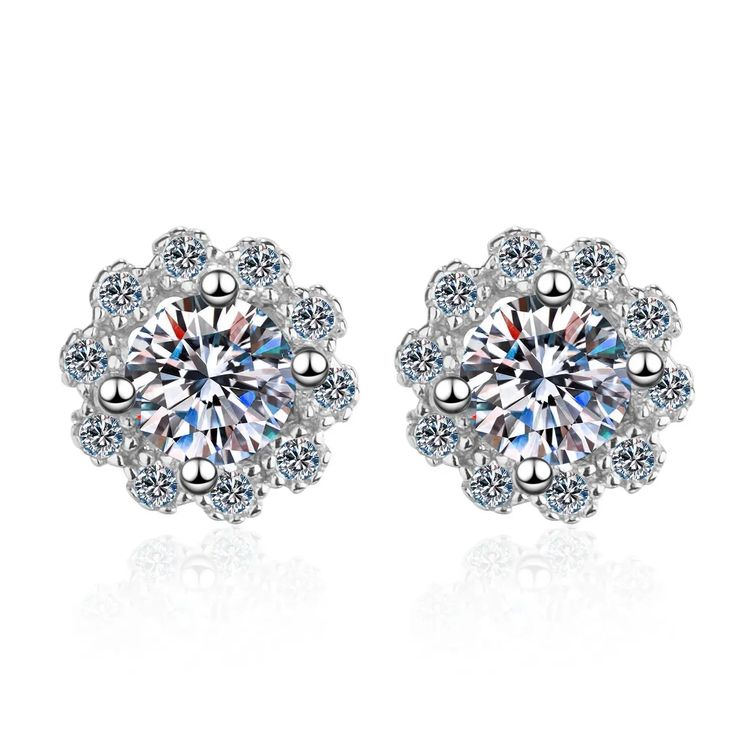 New S925 Sterling Silver Four Claw Vvs D Grade 1 Carat Moissanite Stud Cluster Party Wear Earrings 1