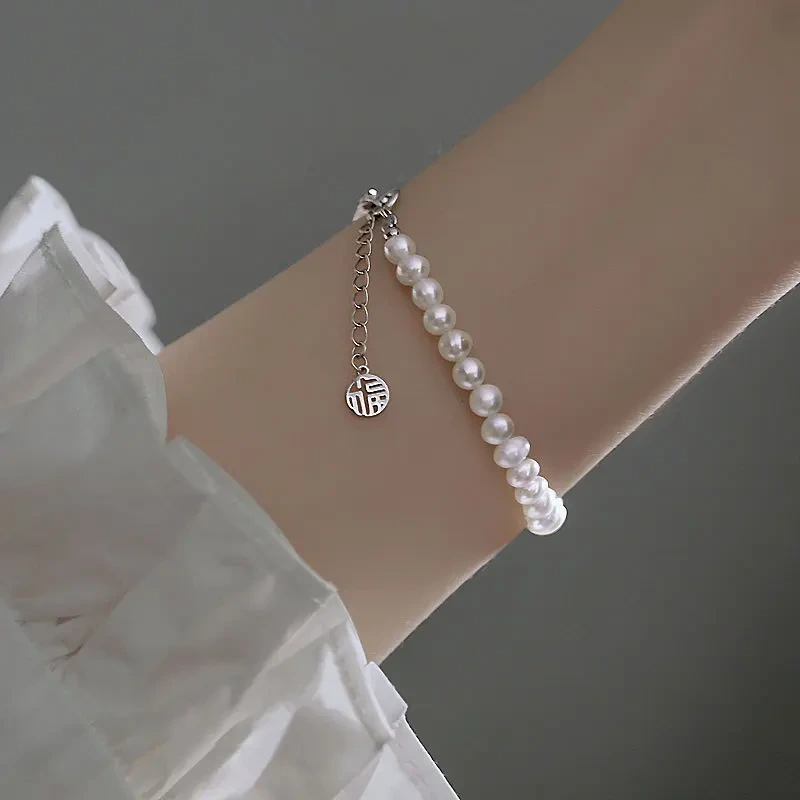 New S925 Sterling Silver Jewelry Gold Plated Natural Pearl Chain Freshwater Pearl Bracelet Elegant Bracelet For Women 1