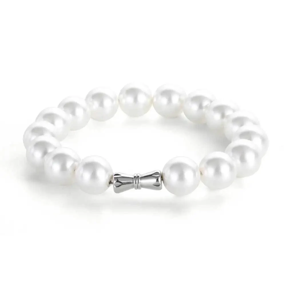 2024 Hip Hop Stainless Steel Buttoned Pearl Bracelet Ins Style Niche Design 8mm Baroque Bracelets Wholesale 1