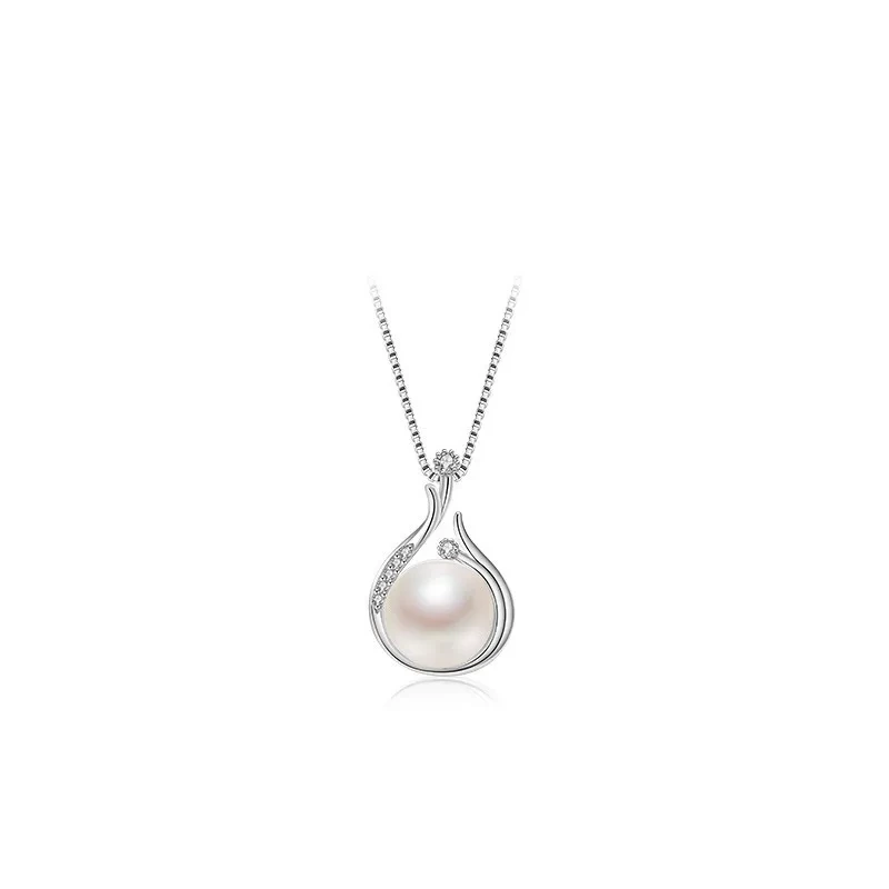 S925 Sterling Silver Natural Freshwater Pearl Pendant Necklace Earrings Women's Summer Pendant Mother's Day Gift Jewelry 1