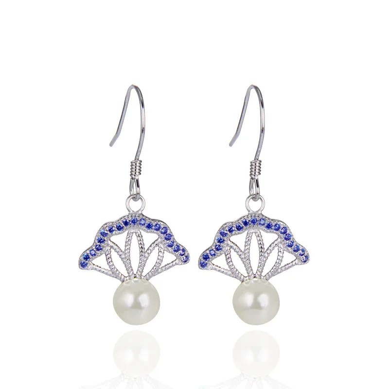 Sterling Silver 925 Hooks Zircon Pearl Earrings Fashion Pearl Earring Elegant Long Dangle Earrings For Woman 1